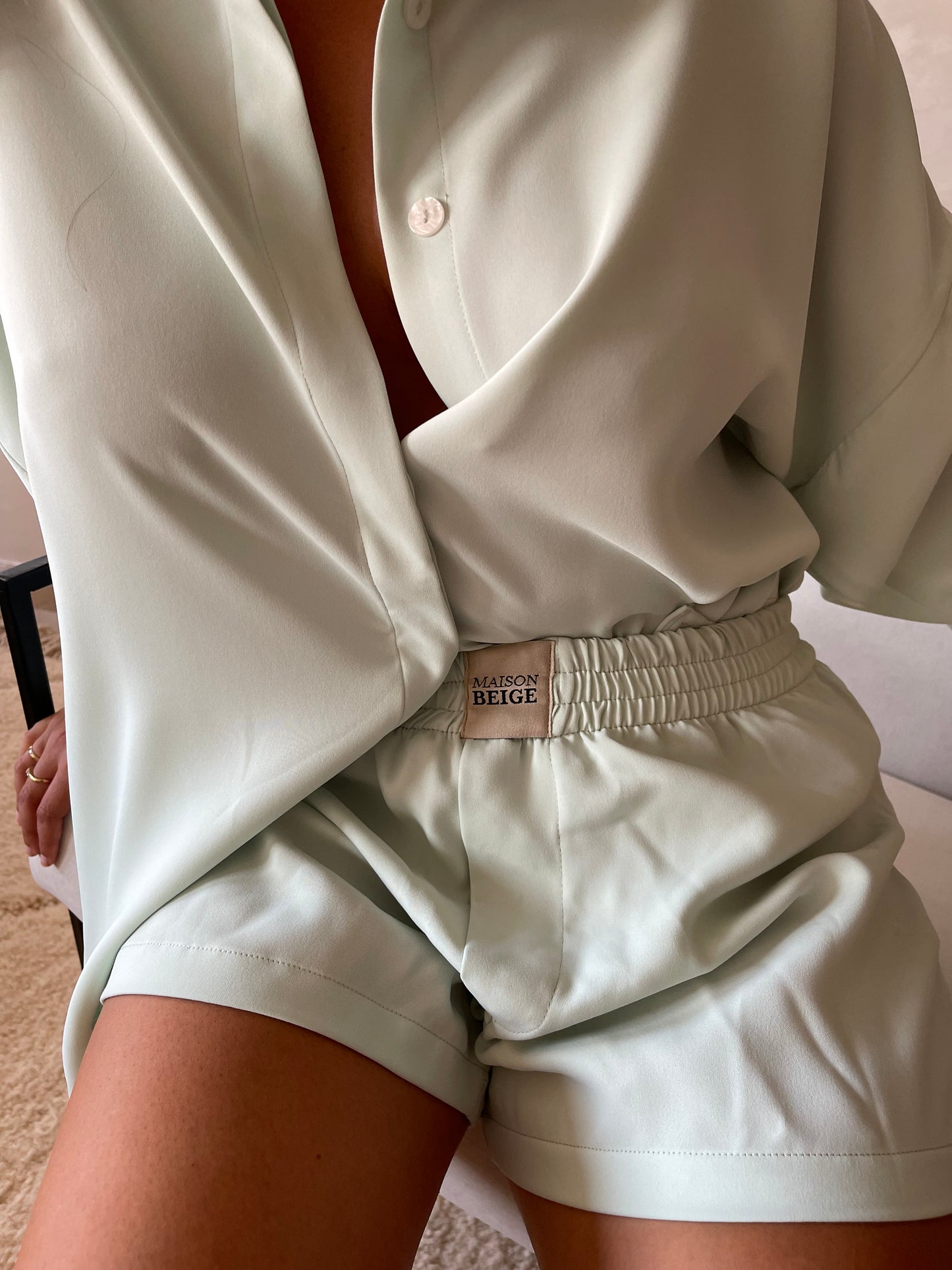 SET CHEMISE & SHORT EN SOIE - "MINTY GREEN"