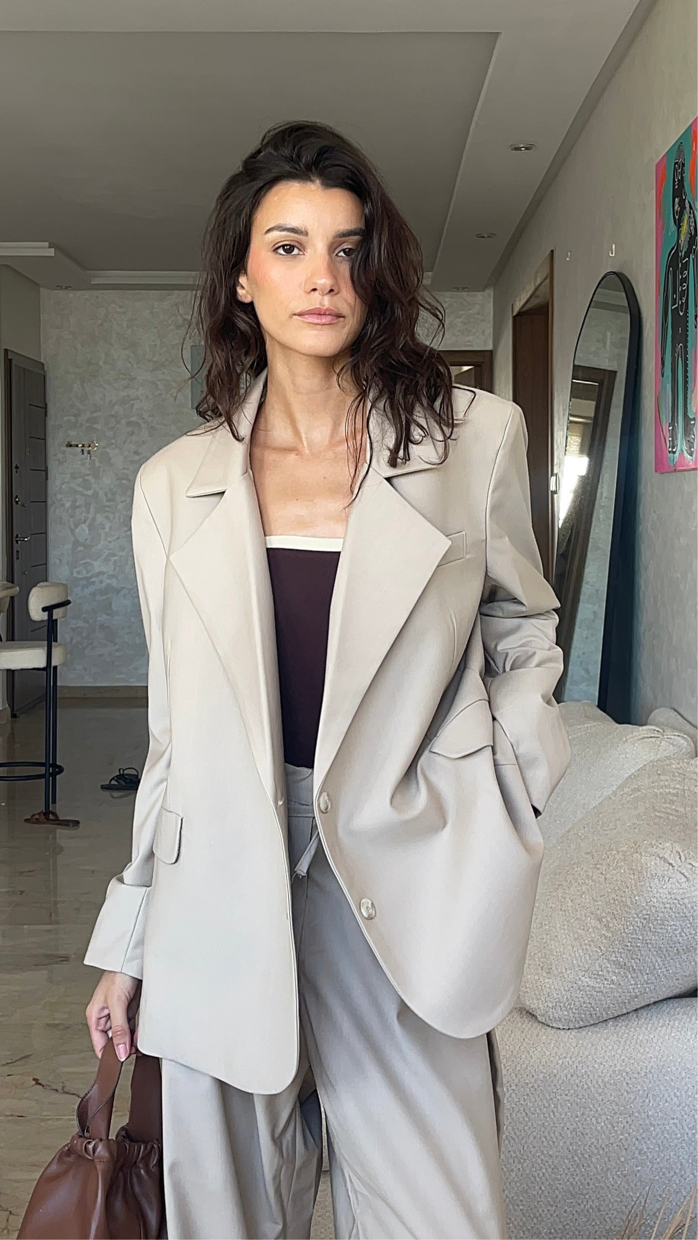 BLAZER BEIGE OVERSIZE EN LAINE MÉLANGÉE