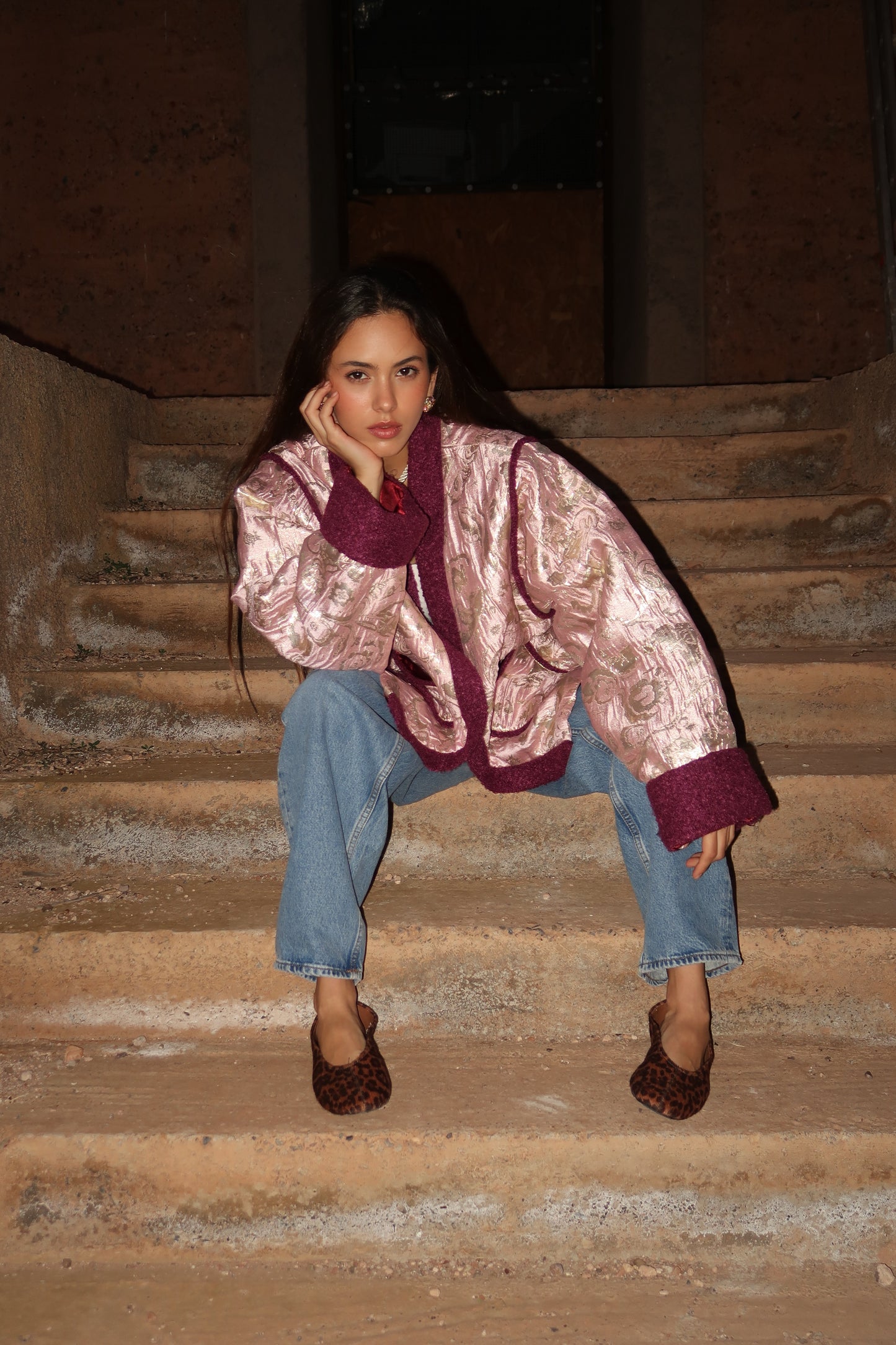 VESTE EN BROCARD - "MIDNIGHT ROSE"