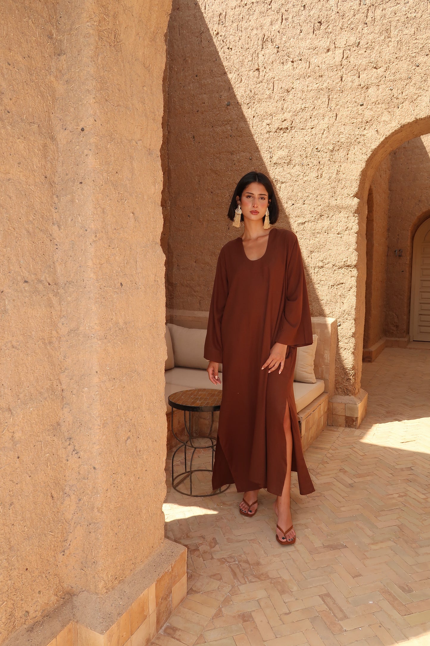Robe en lin manches longues - Ulysse Marron