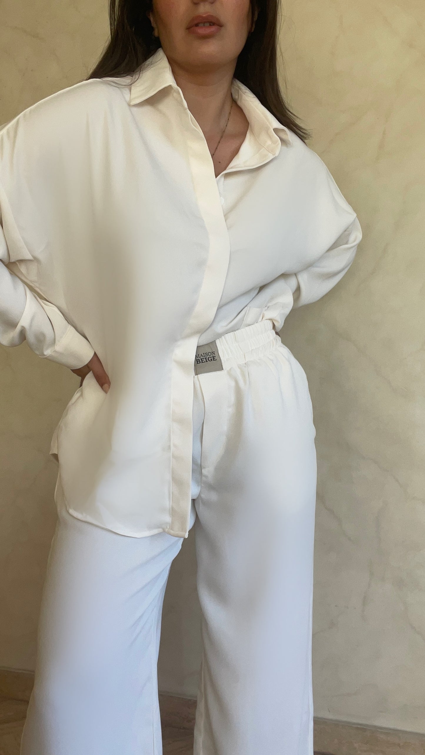 PANTALON EXTENSIBLE EN SOIE- "BLANC"