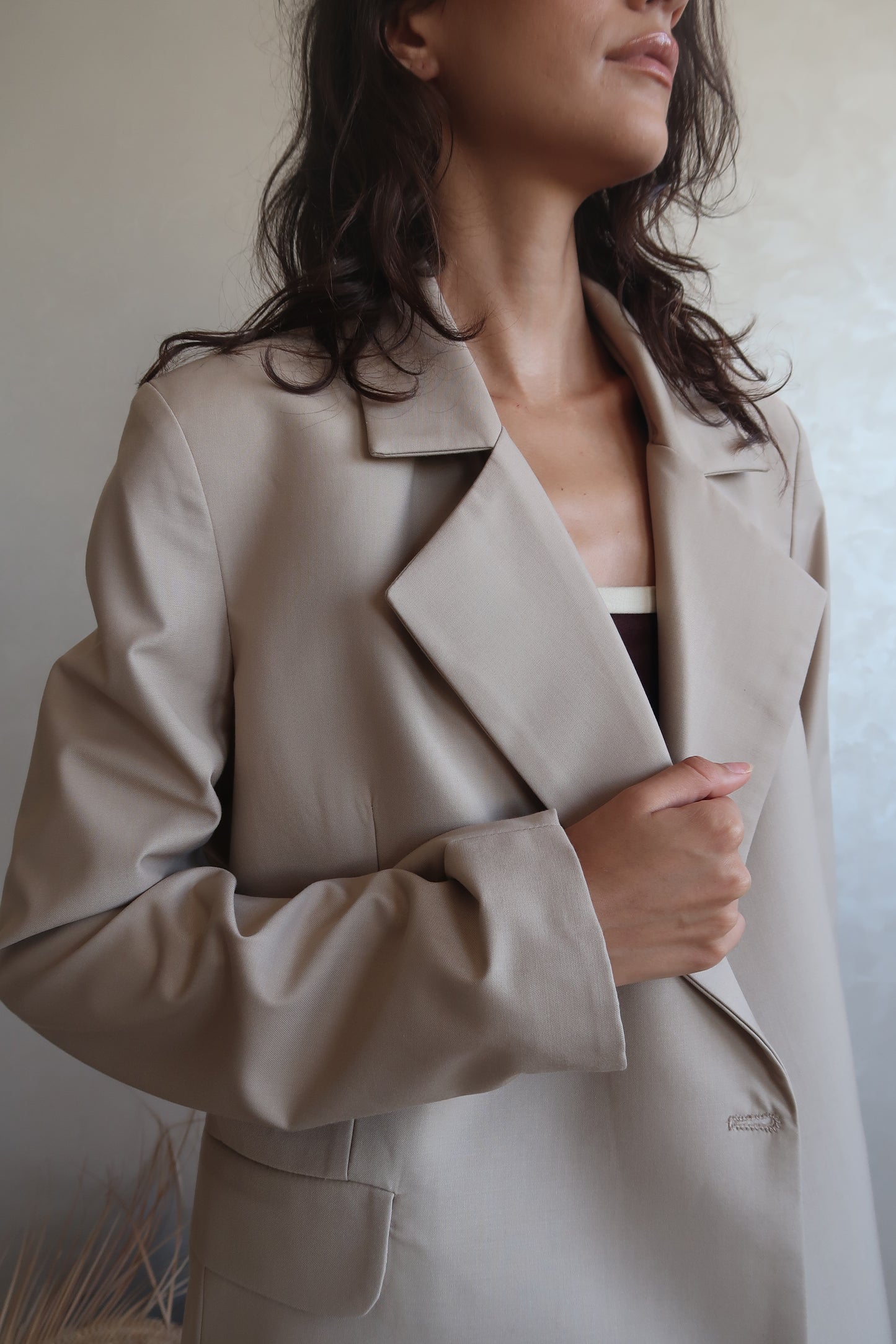 BLAZER BEIGE OVERSIZE EN LAINE MÉLANGÉE