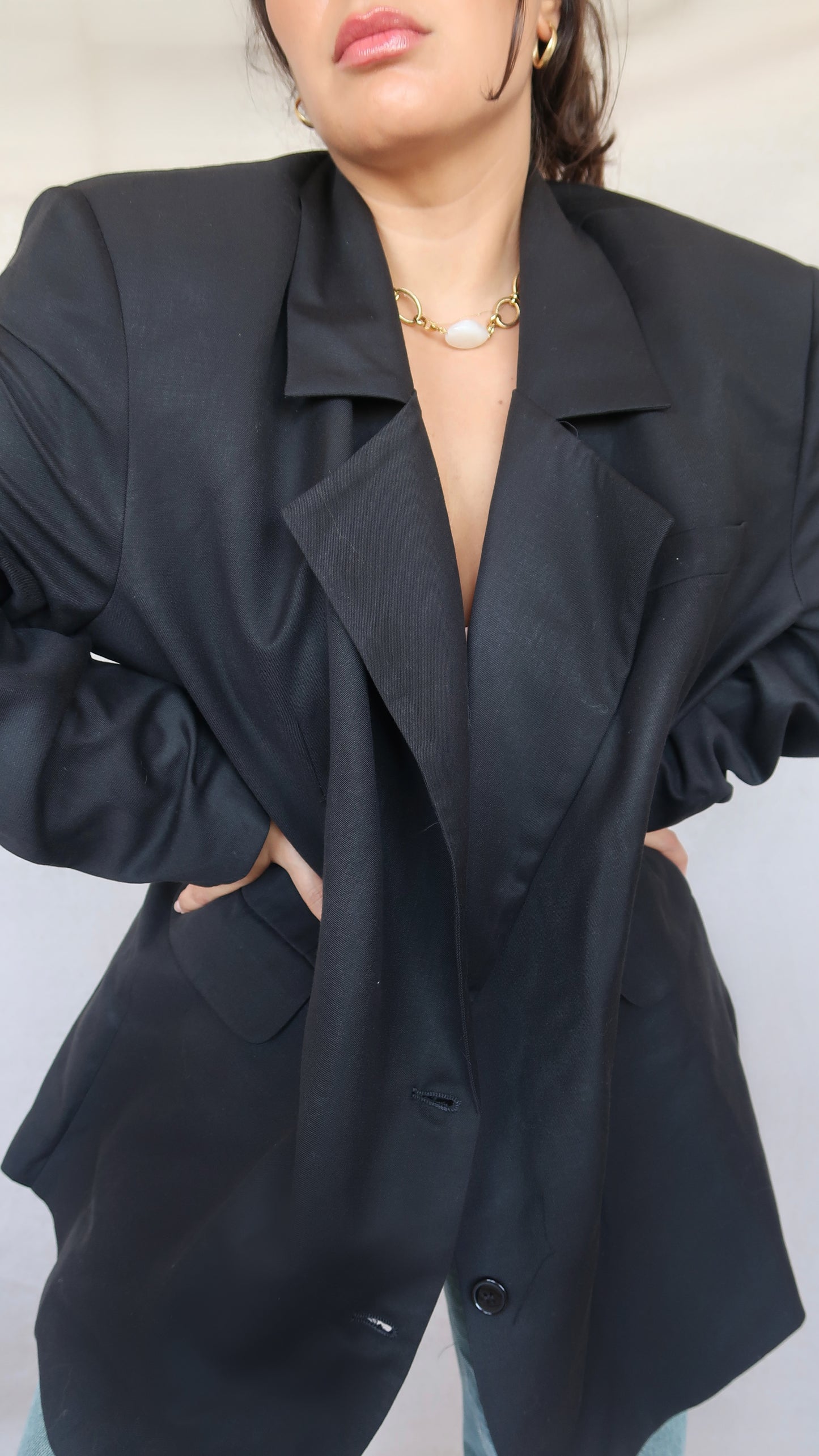 BLAZER BEIGE OVERSIZE EN LAINE MÉLANGÉE NOIR