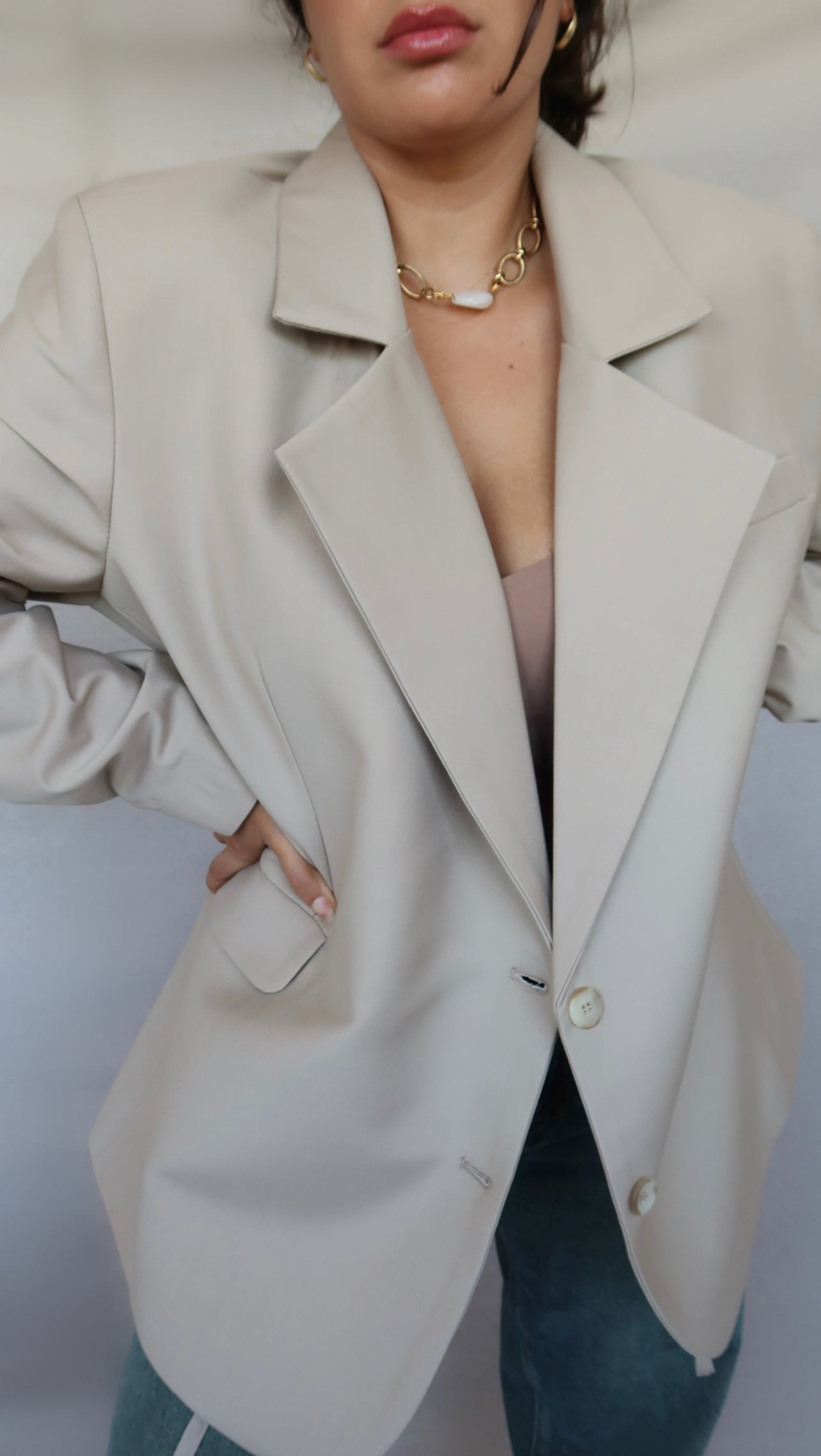 BLAZER BEIGE OVERSIZE EN LAINE MÉLANGÉE