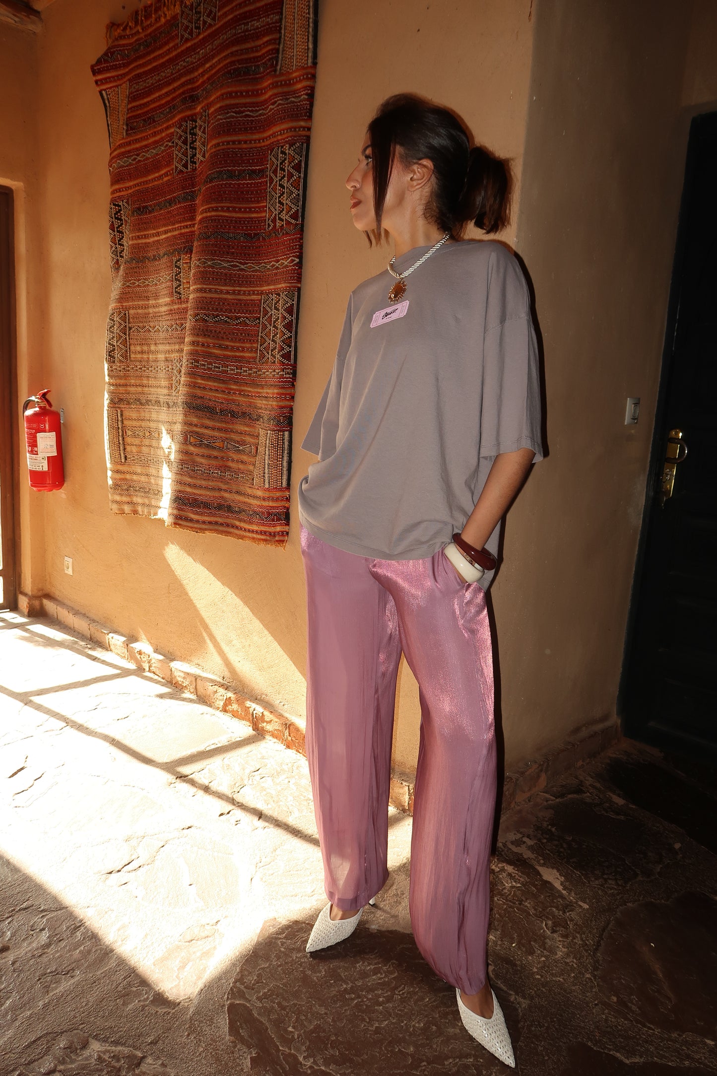PANTALON 100% SOIE ROSE