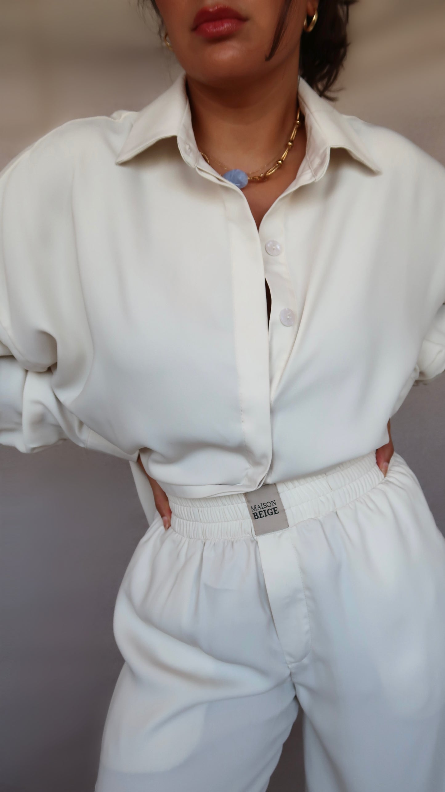 PANTALON EXTENSIBLE EN SOIE- BLANC ÉCRU