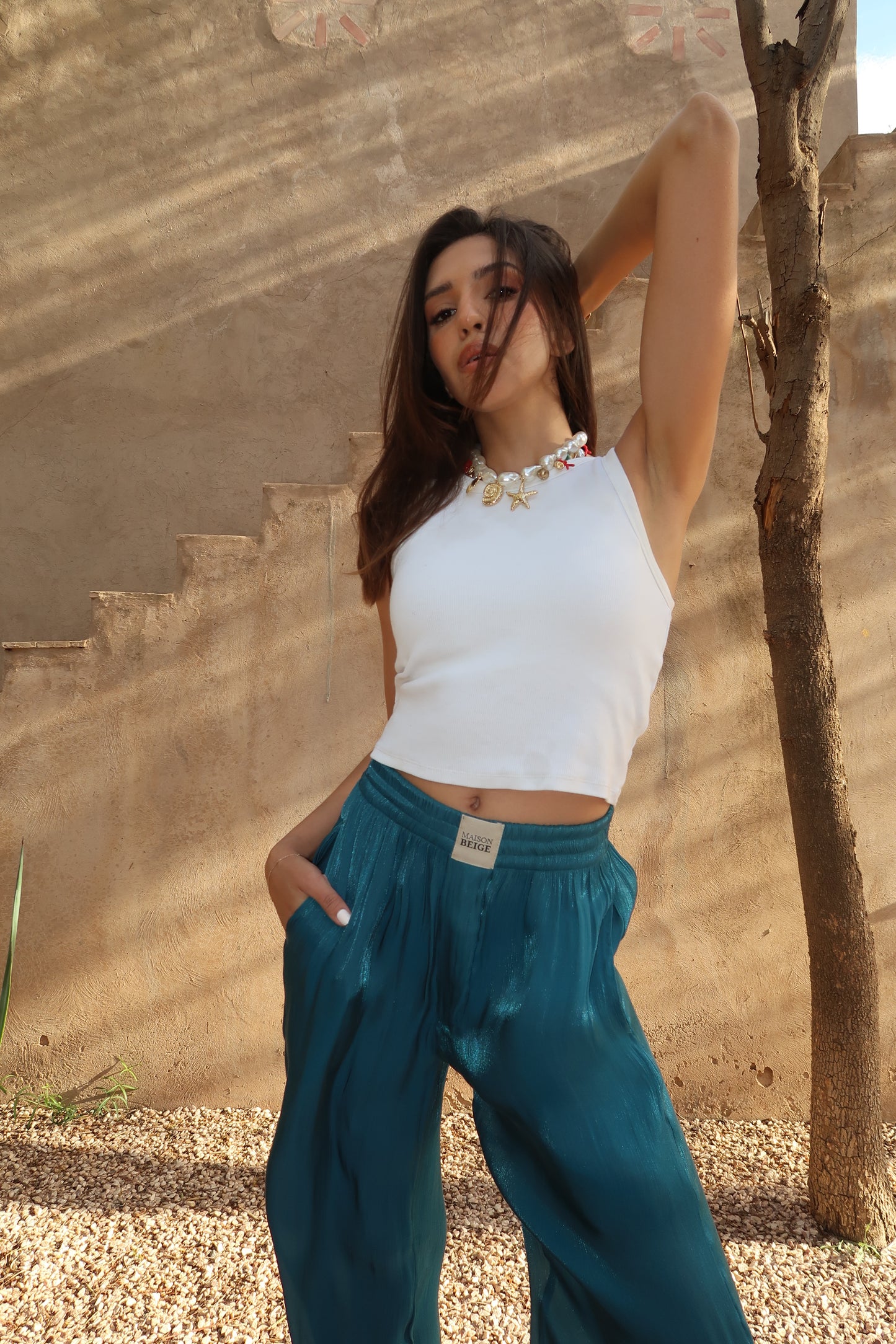 PANTALON 100% SOIE COBALT