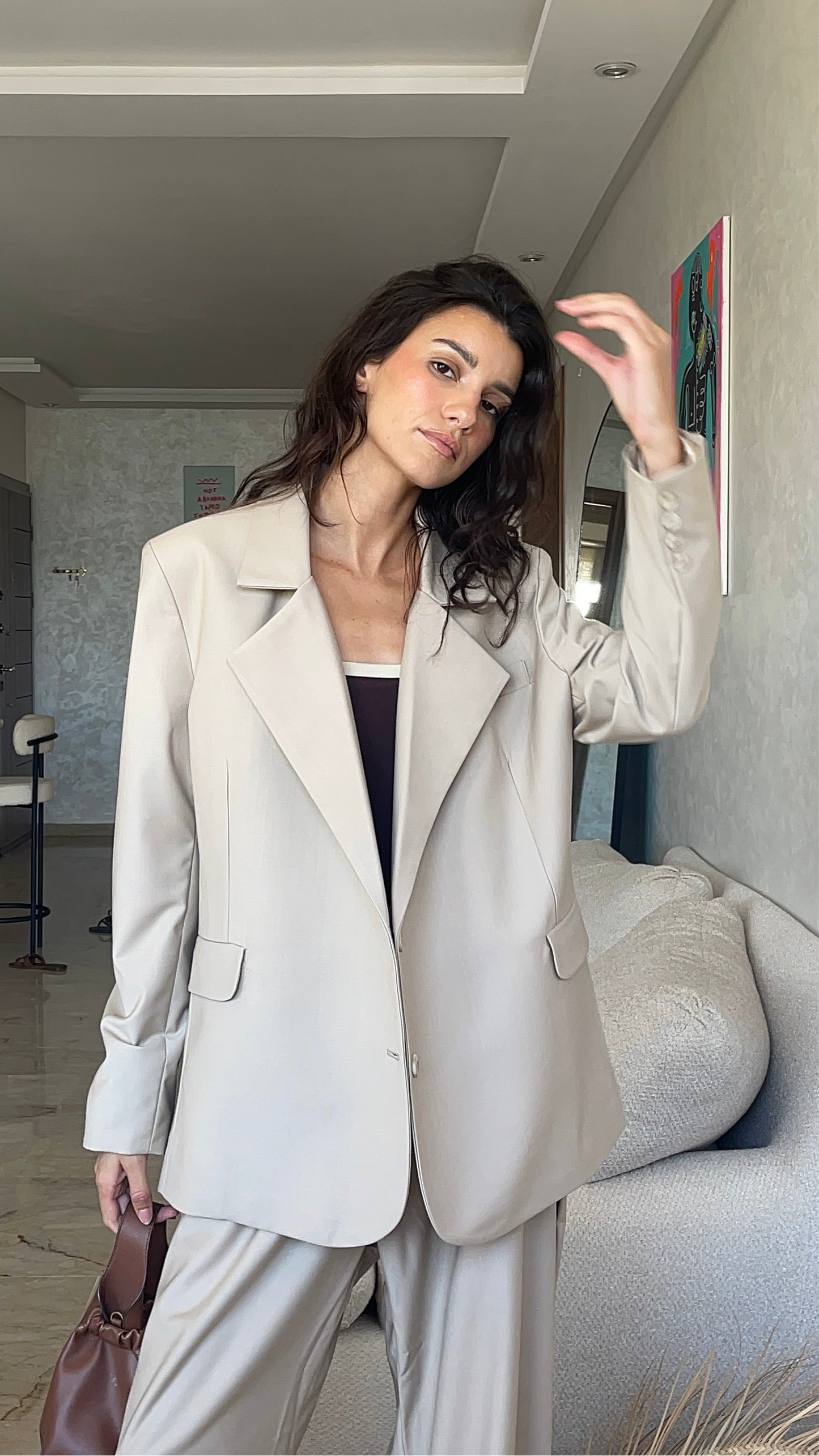 BLAZER BEIGE OVERSIZE EN LAINE MÉLANGÉE