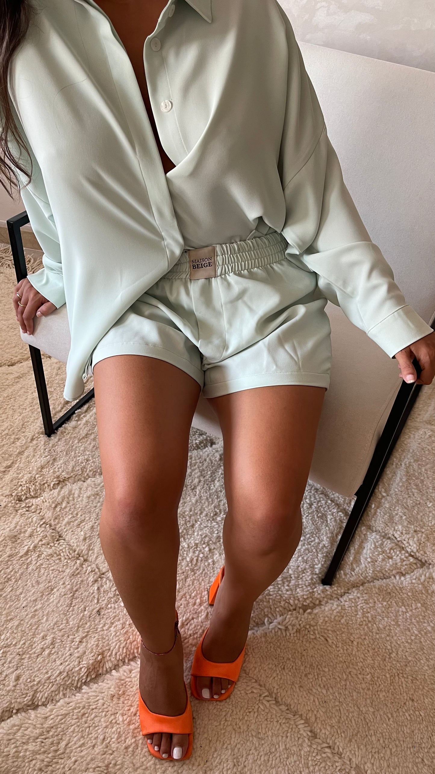 SET CHEMISE & SHORT EN SOIE - "MINTY GREEN"