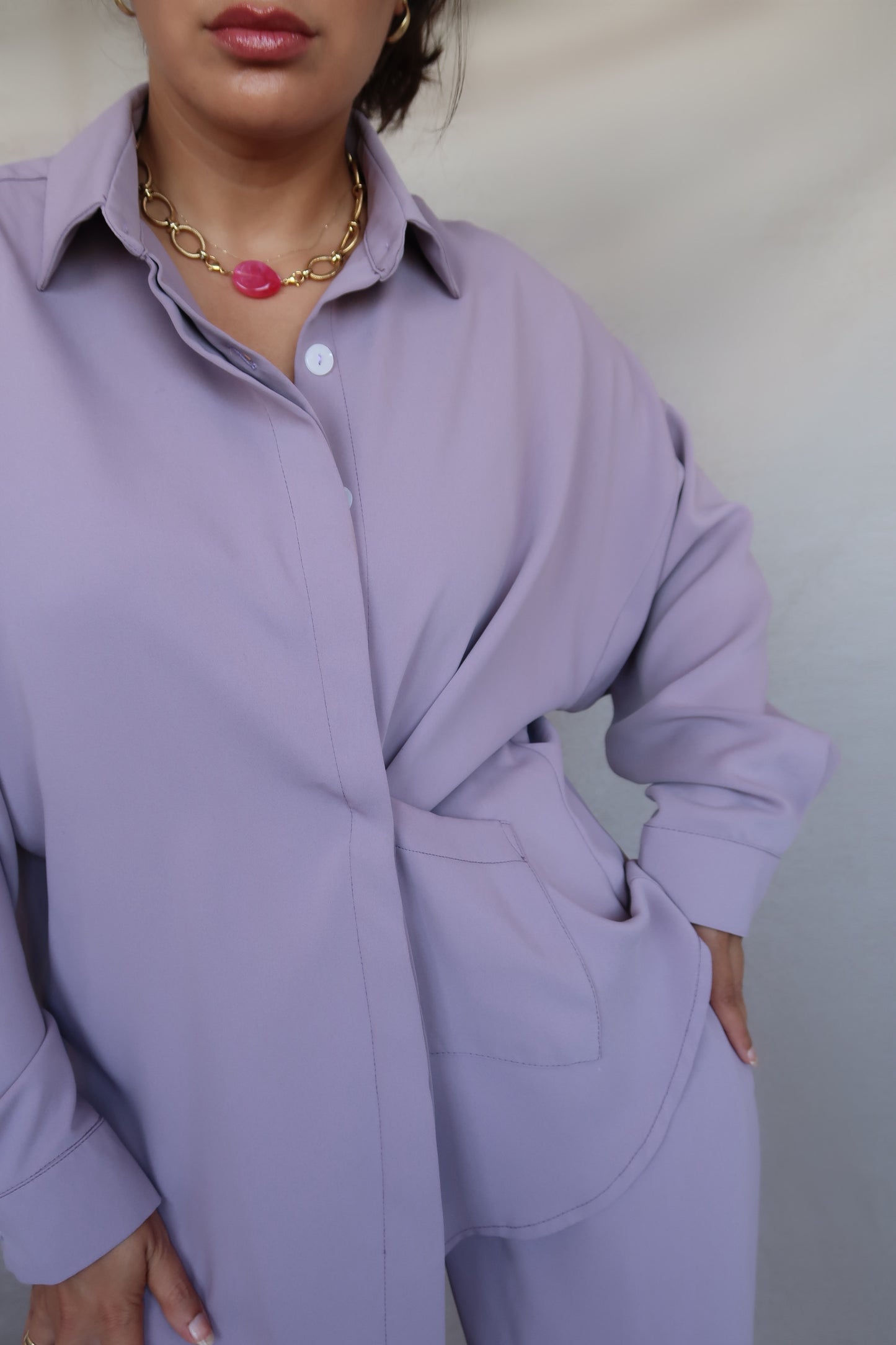 Set Chemise et pantalon en crêpe de soie lilas