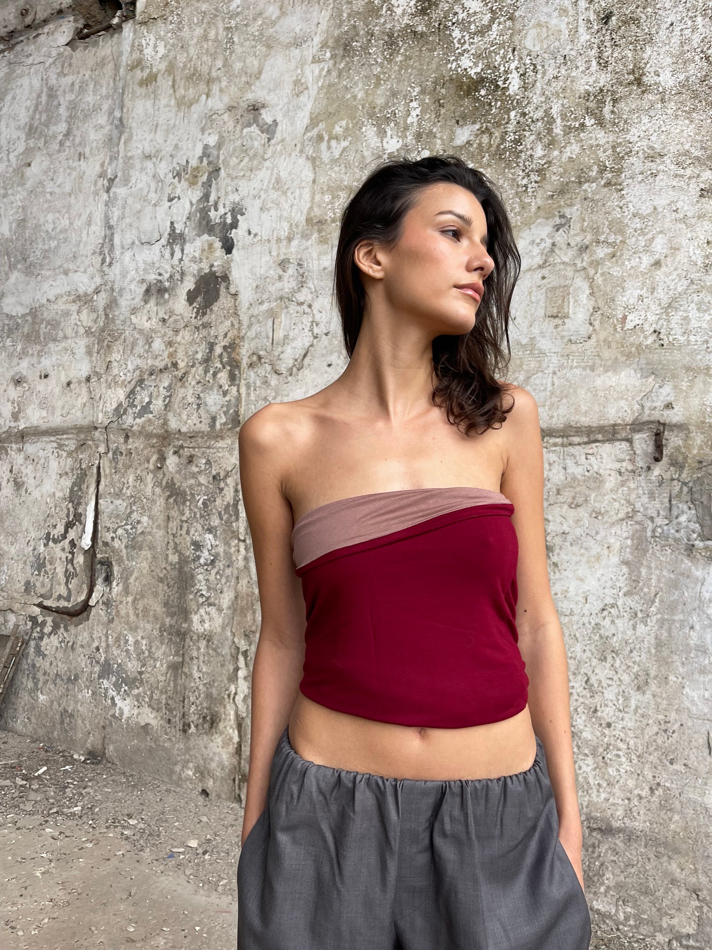 TOP TUBE REVERSIBLE - "BORDEAUX CHOCOLAT"