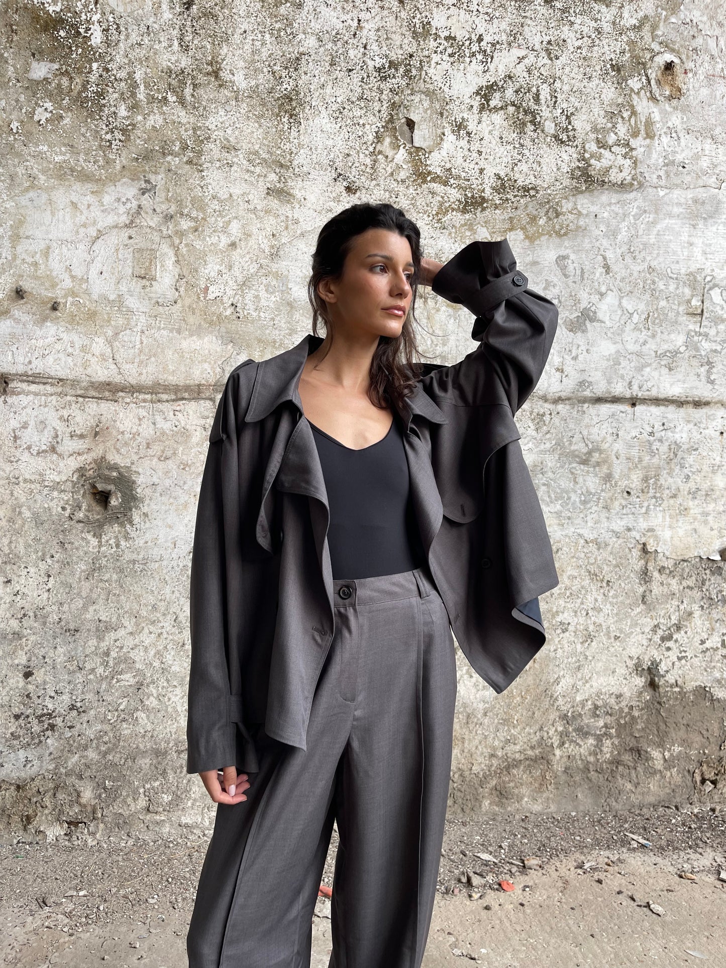 VESTE MINI TRENCH GRISE - "LE JOE"