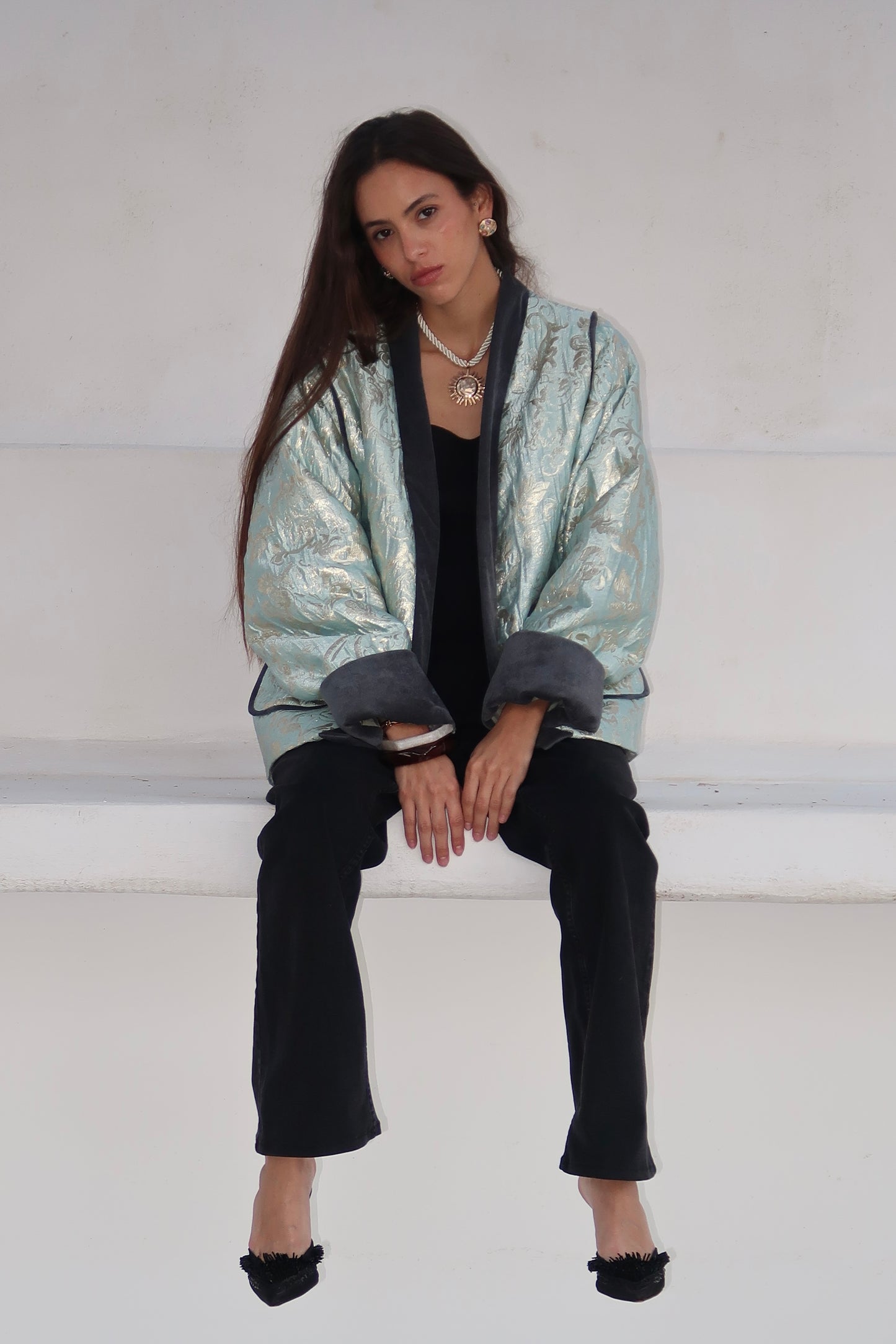 VESTE EN BROCARD - "DAWN BLUE"