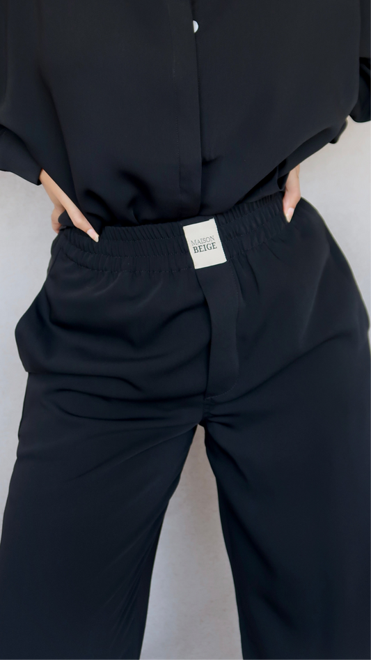 PANTALON EXTENSIBLE EN SOIE- JET BLACK