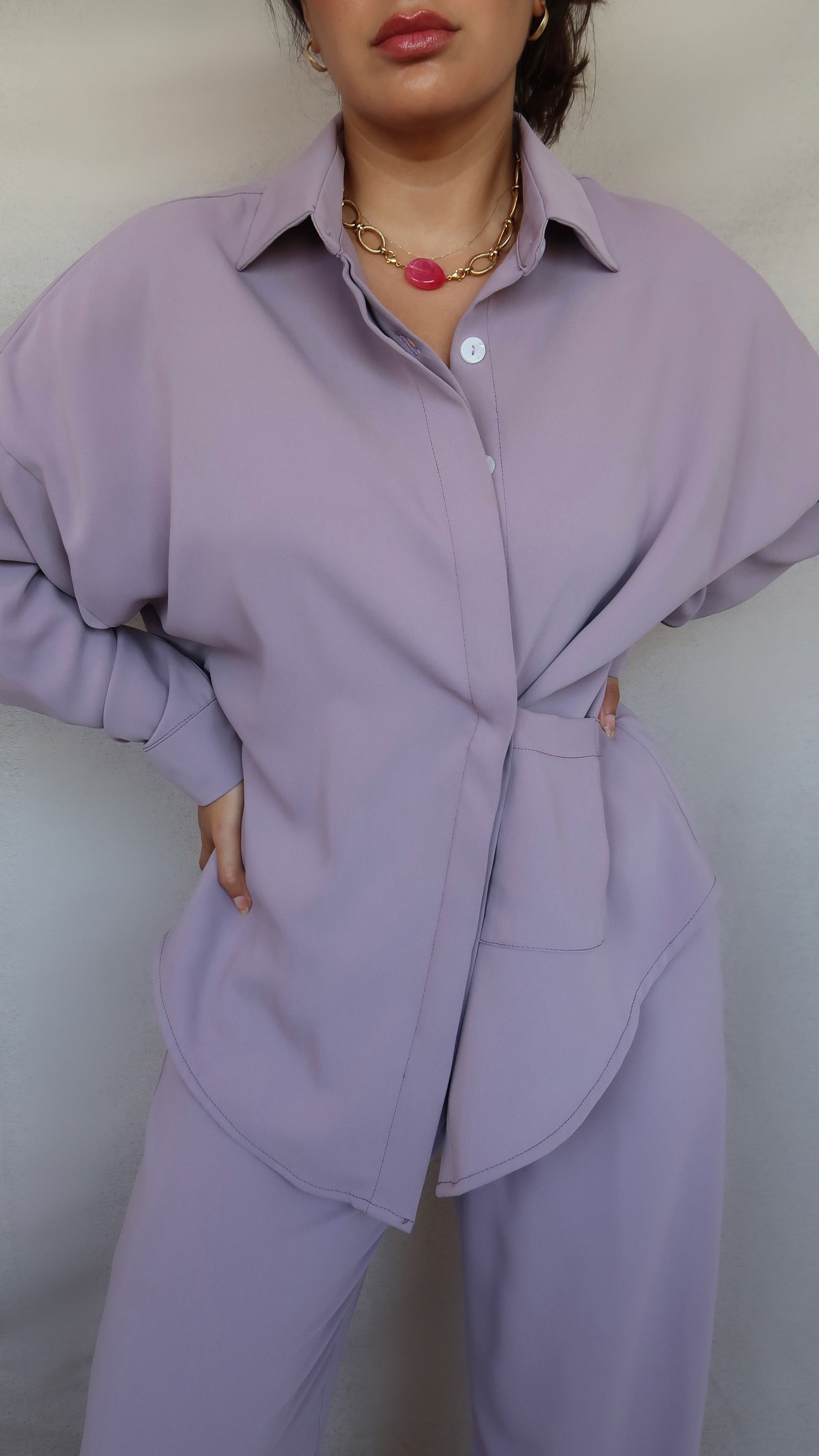 Set Chemise et pantalon en crêpe de soie lilas