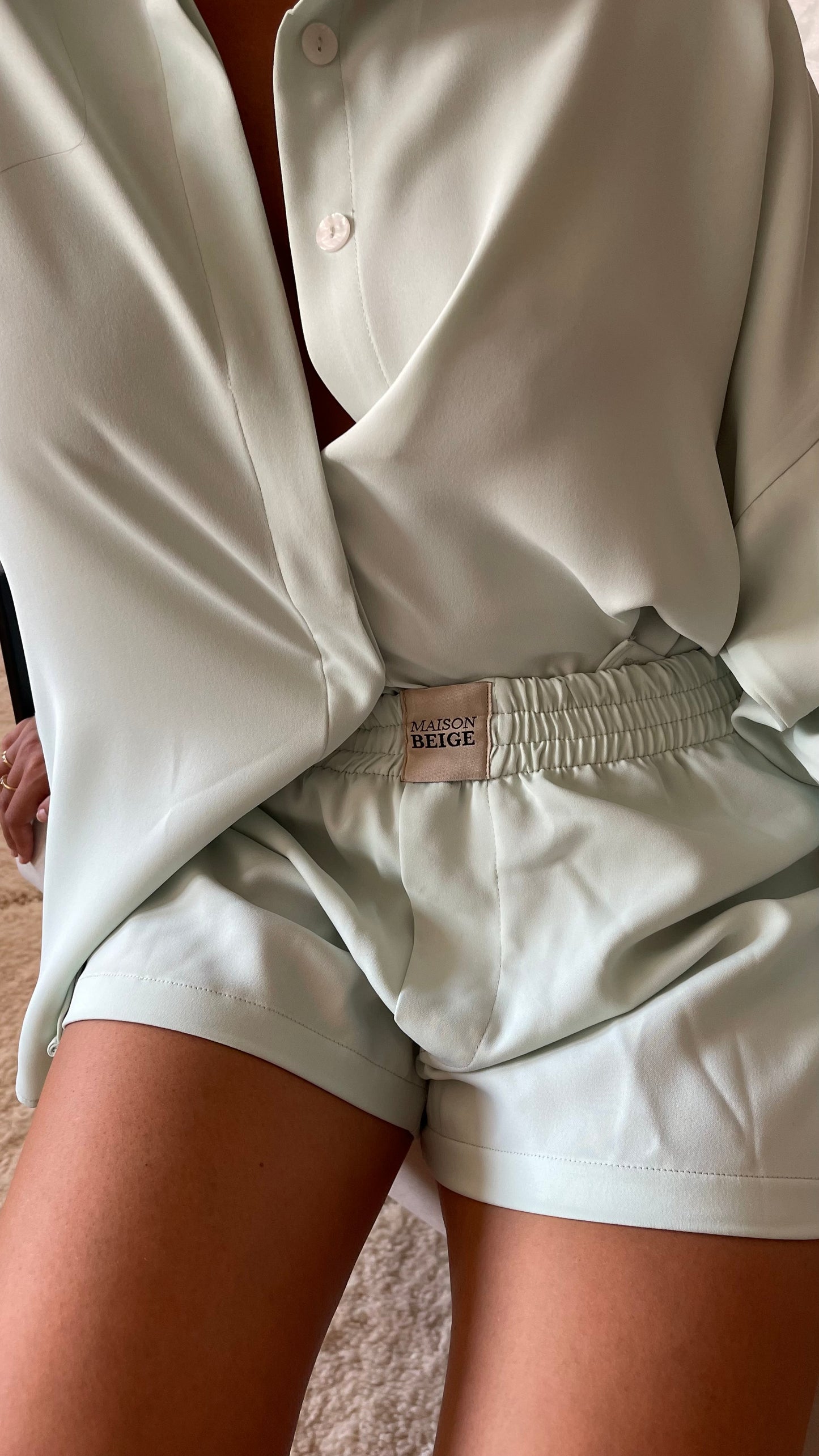 SET CHEMISE & SHORT EN SOIE - "MINTY GREEN"