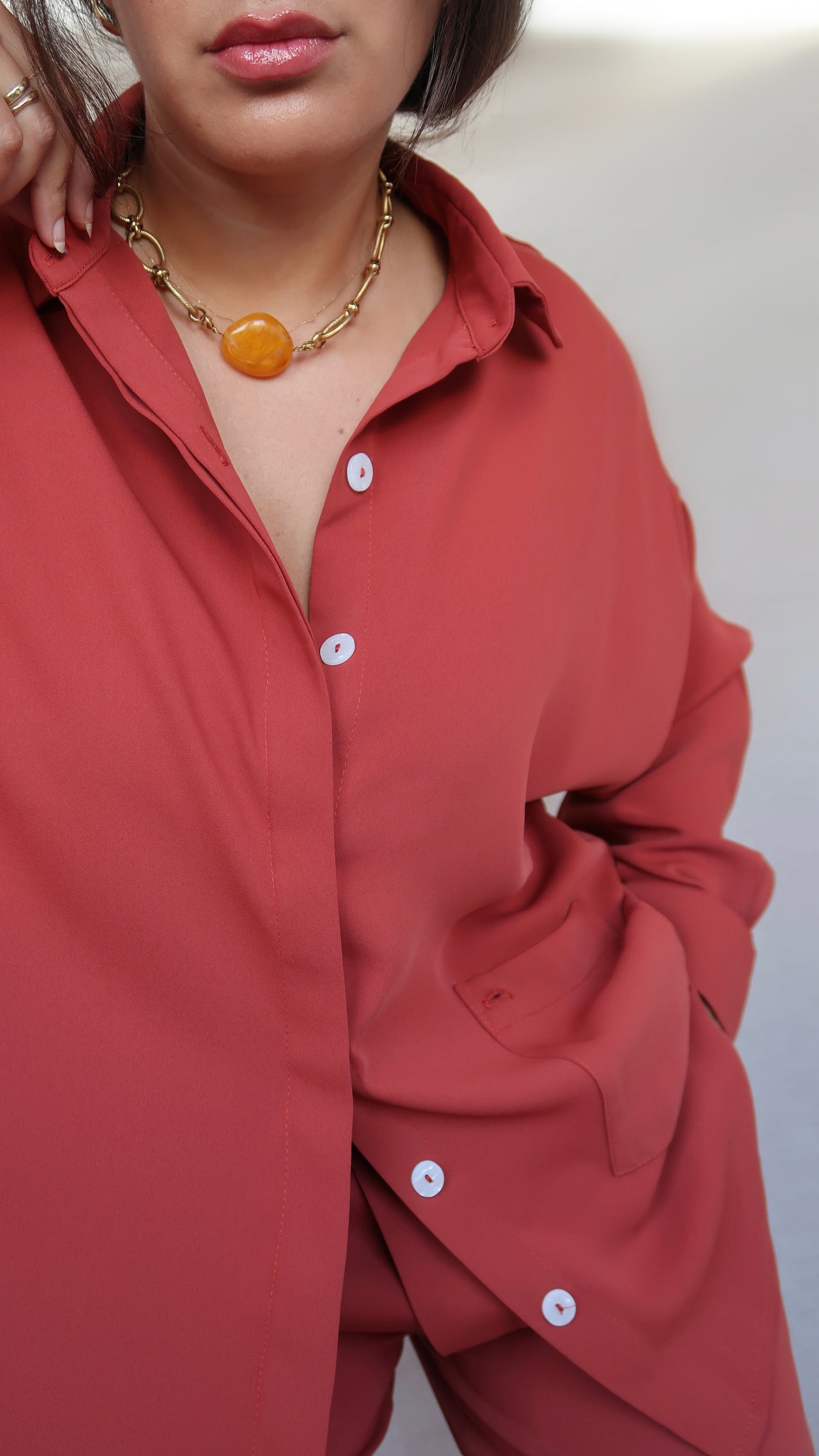 Set Chemise et pantalon en crêpe de soie ocre