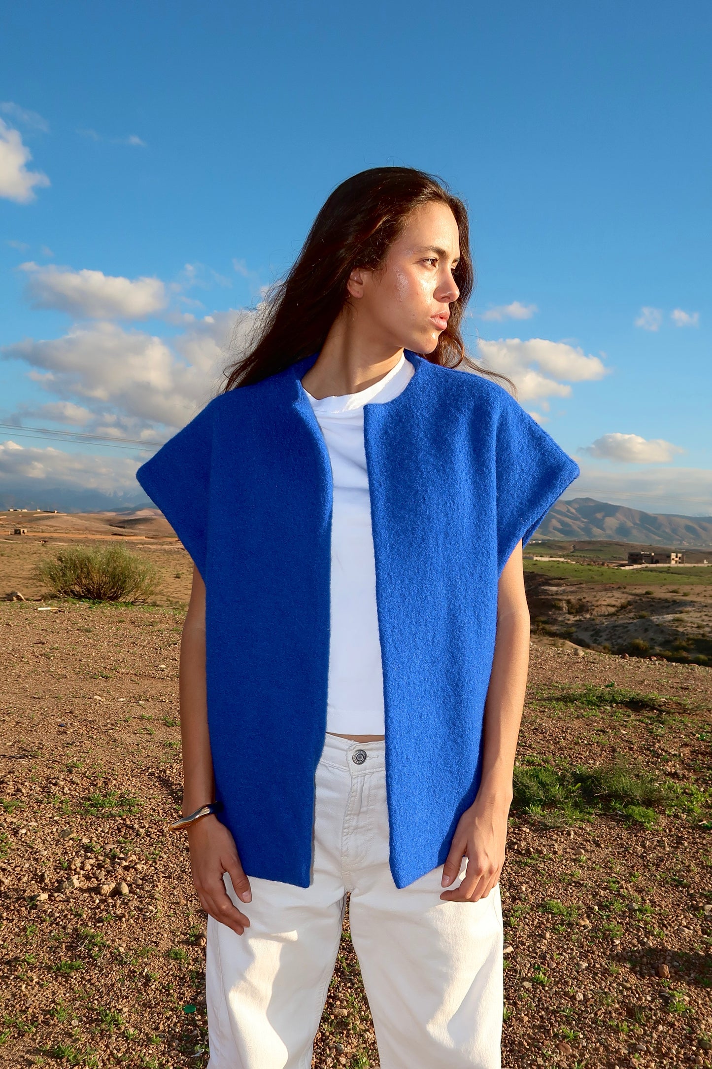 GILET EN LAINE - "BLEU DE MARRAKECH"