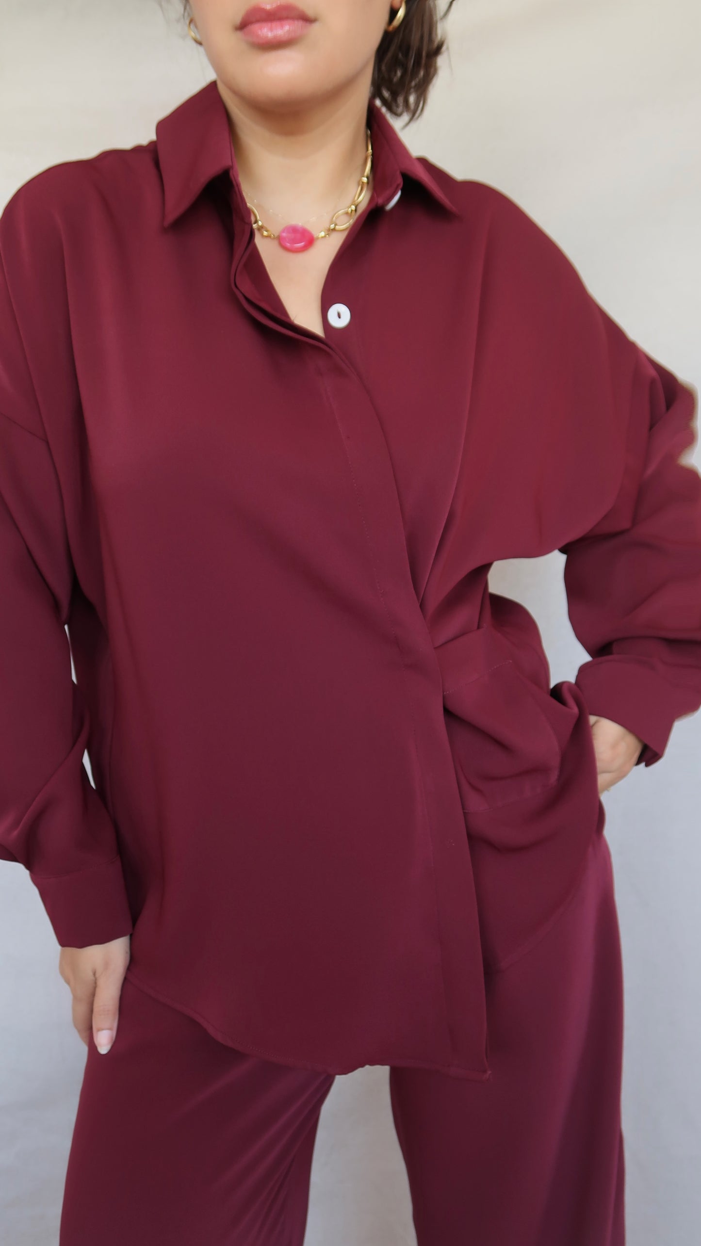 Set Chemise et pantalon en crêpe de soie cerise