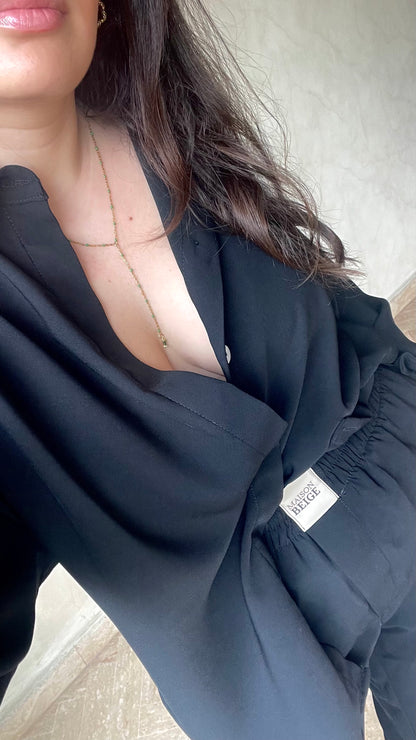Set Chemise et pantalon en crêpe de soie noir