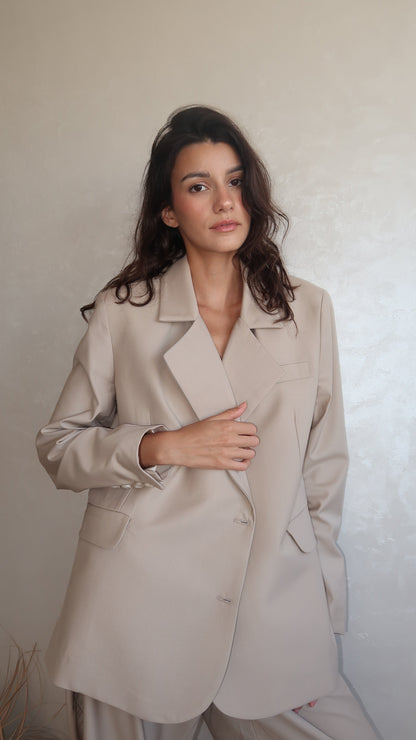 BLAZER BEIGE OVERSIZE EN LAINE MÉLANGÉE