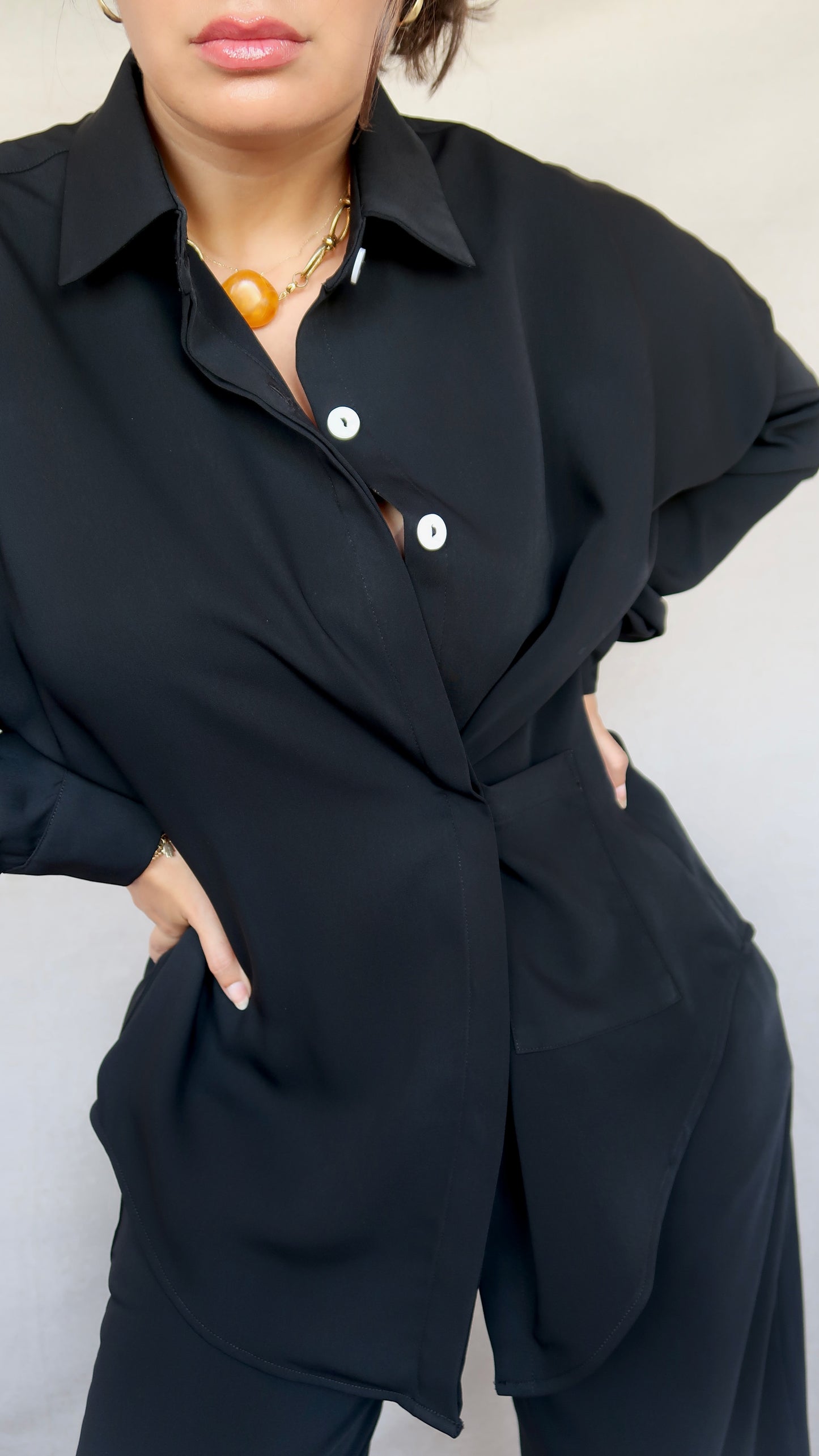 Set Chemise et pantalon en crêpe de soie noir