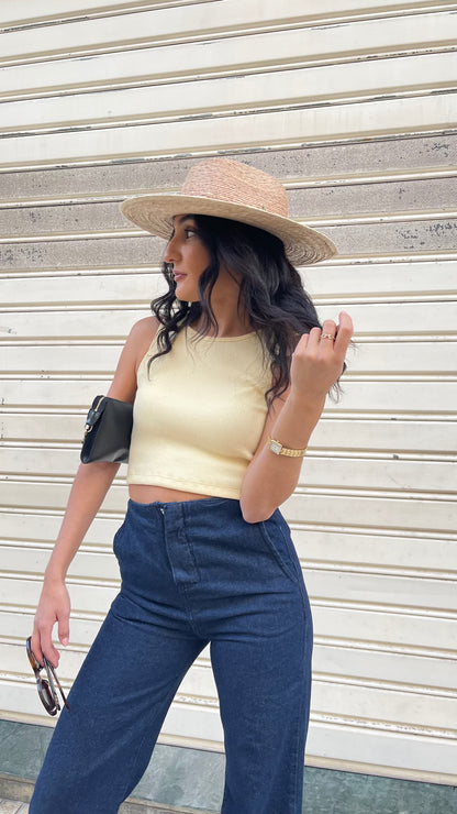 DEBARDEUR CROP TOP JAUNE - "BUTTER MILK"