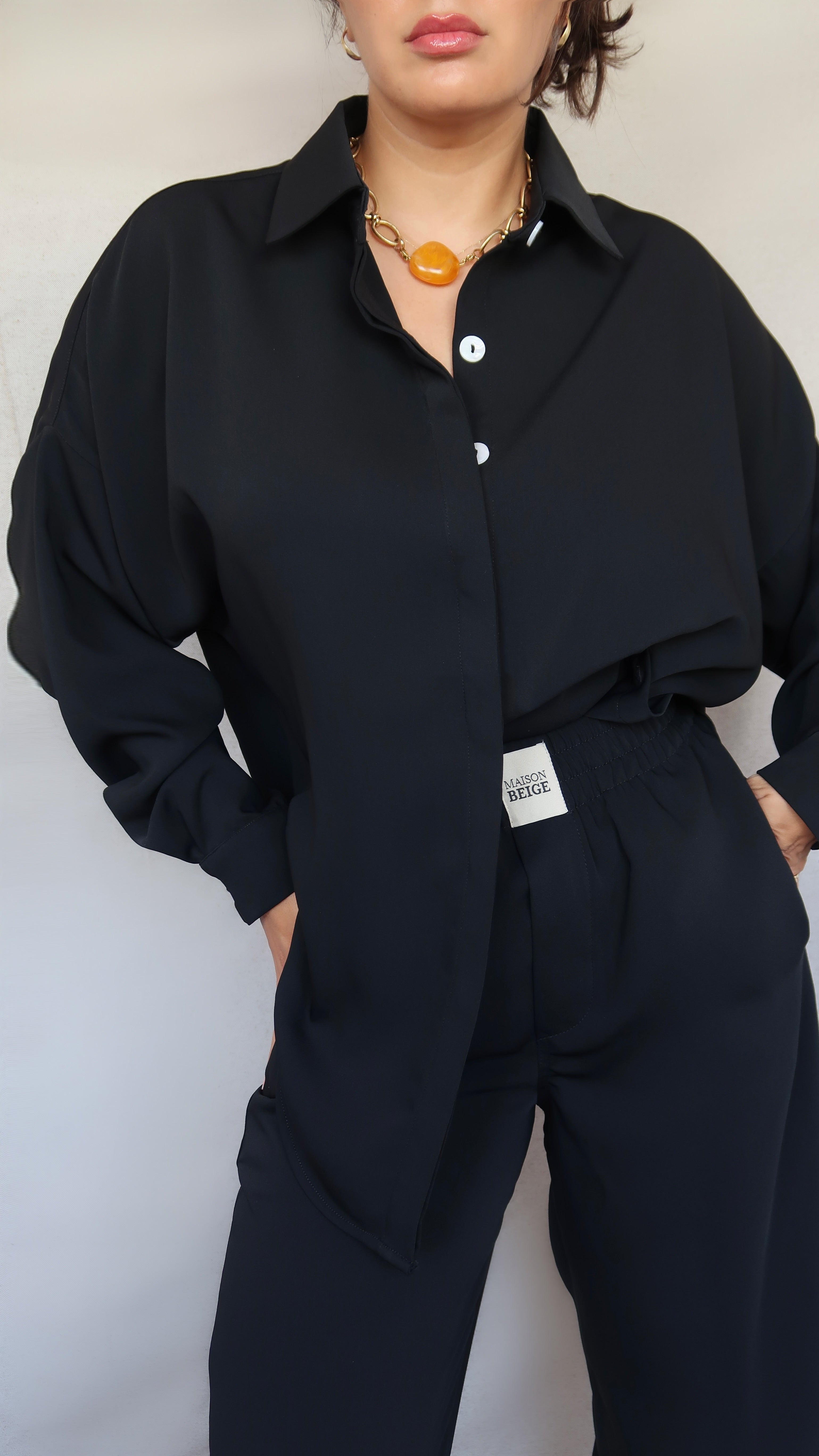 Ensemble chemise et pantalon en crêpe de soie noir