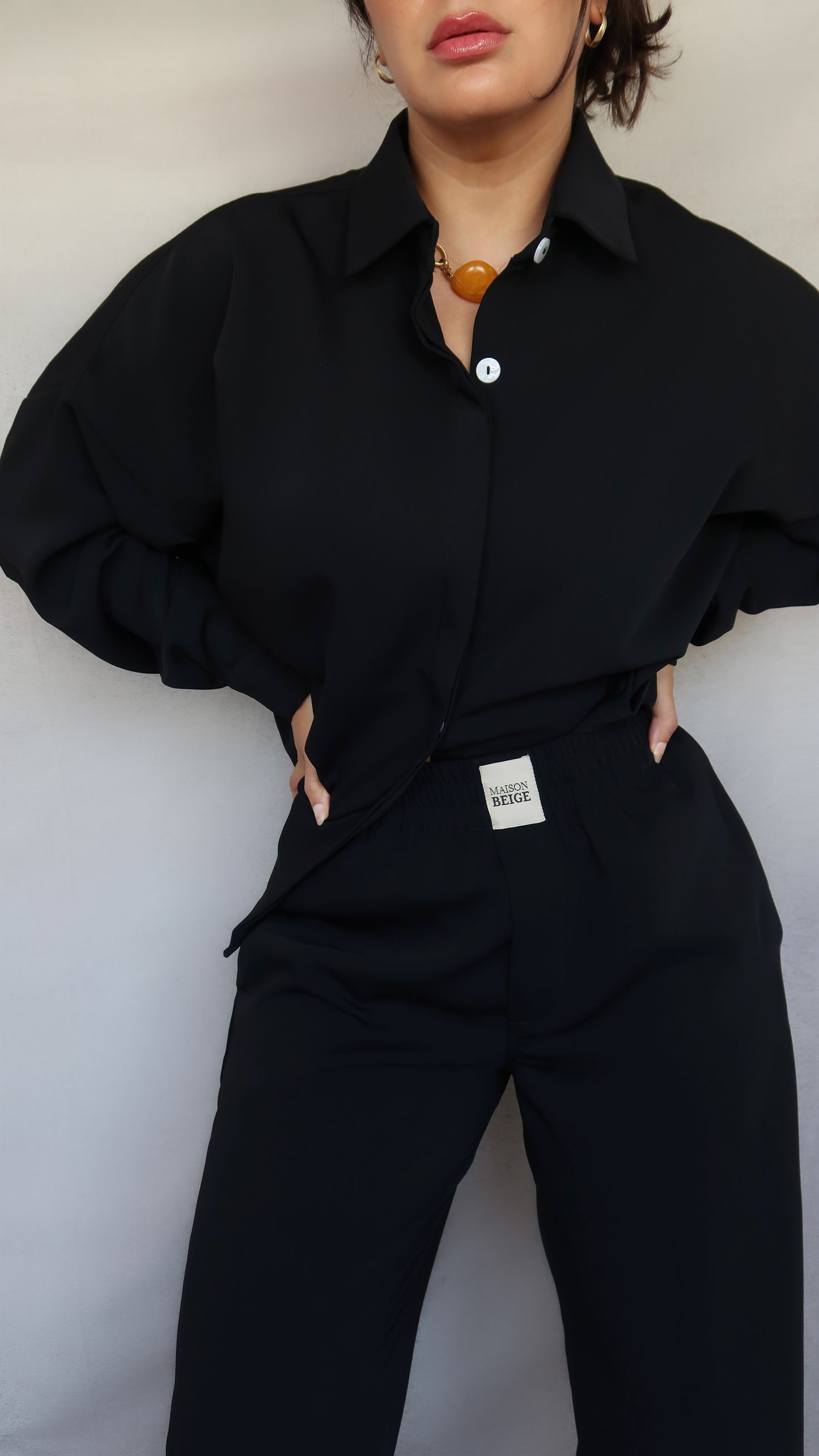 Set Chemise et pantalon en crêpe de soie noir