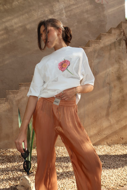 PANTALON 100% SOIE OCRE