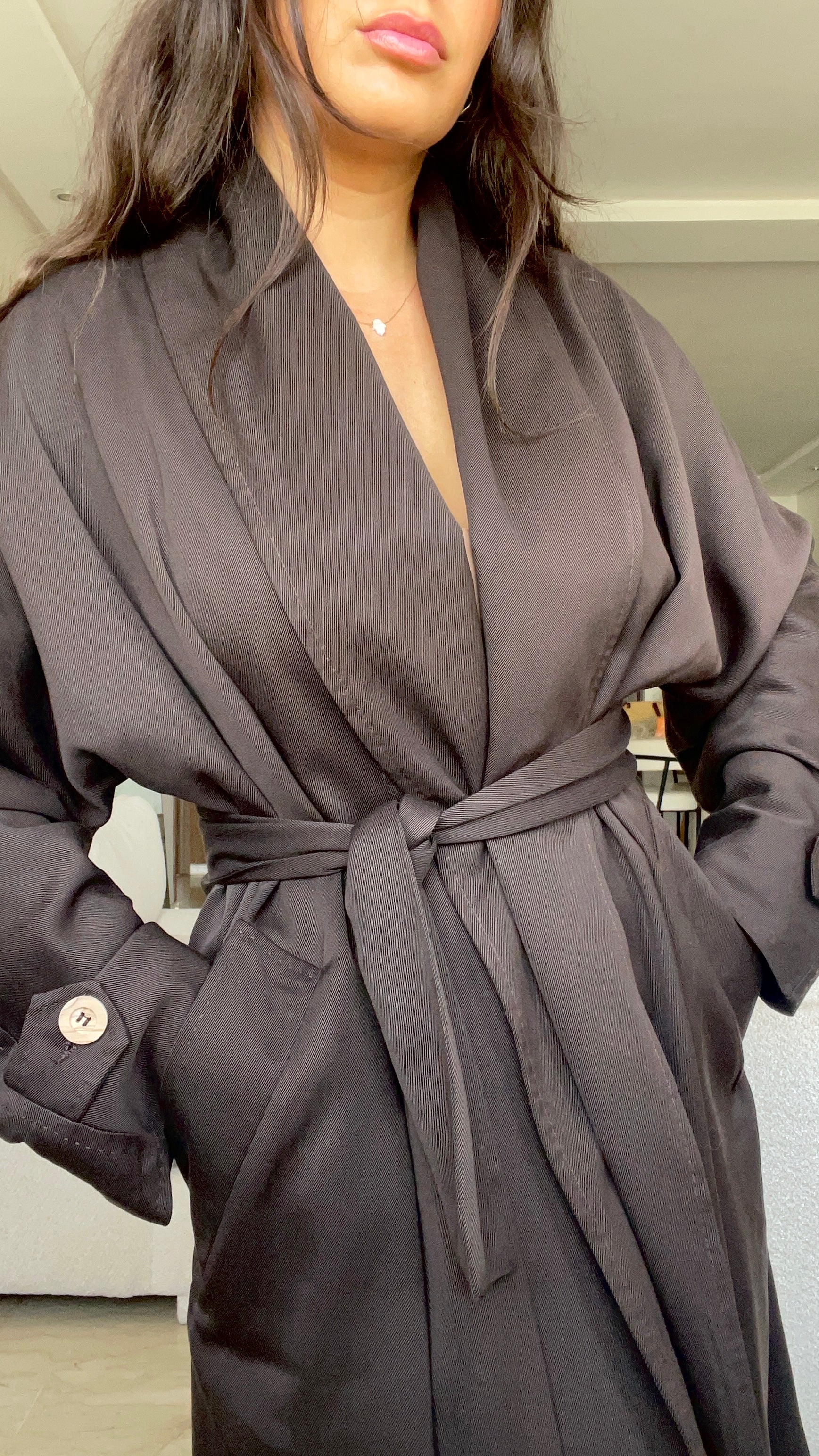 Trench-coat en coton marron à ceinture
