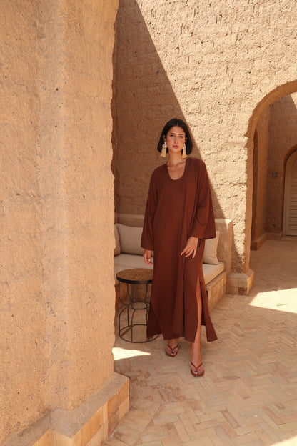 Robe en lin manches longues - Ulysse Marron