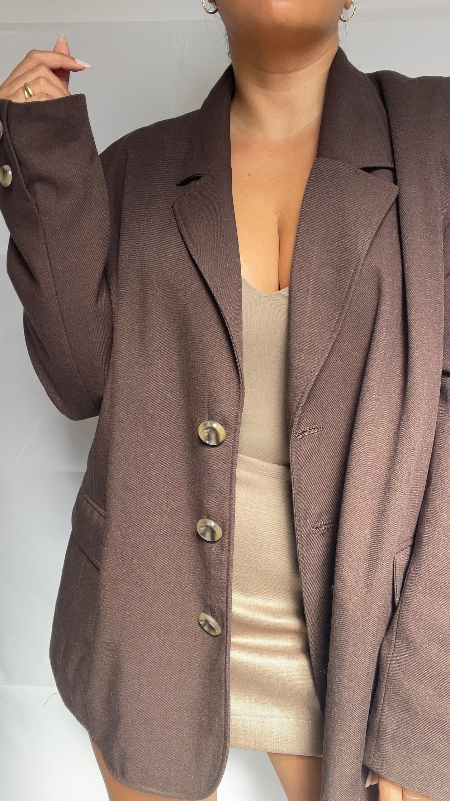 BLAZER MARRON OVERSIZE EN LAINE - "JACKIE"