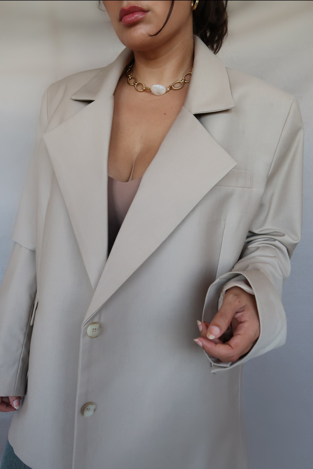 BLAZER BEIGE OVERSIZE EN LAINE MÉLANGÉE