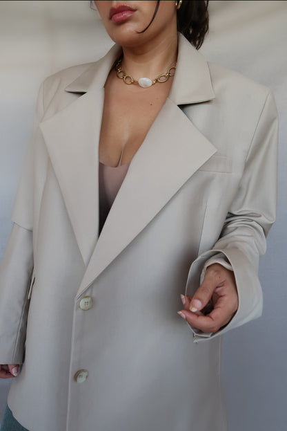 BLAZER BEIGE OVERSIZE EN LAINE MÉLANGÉE
