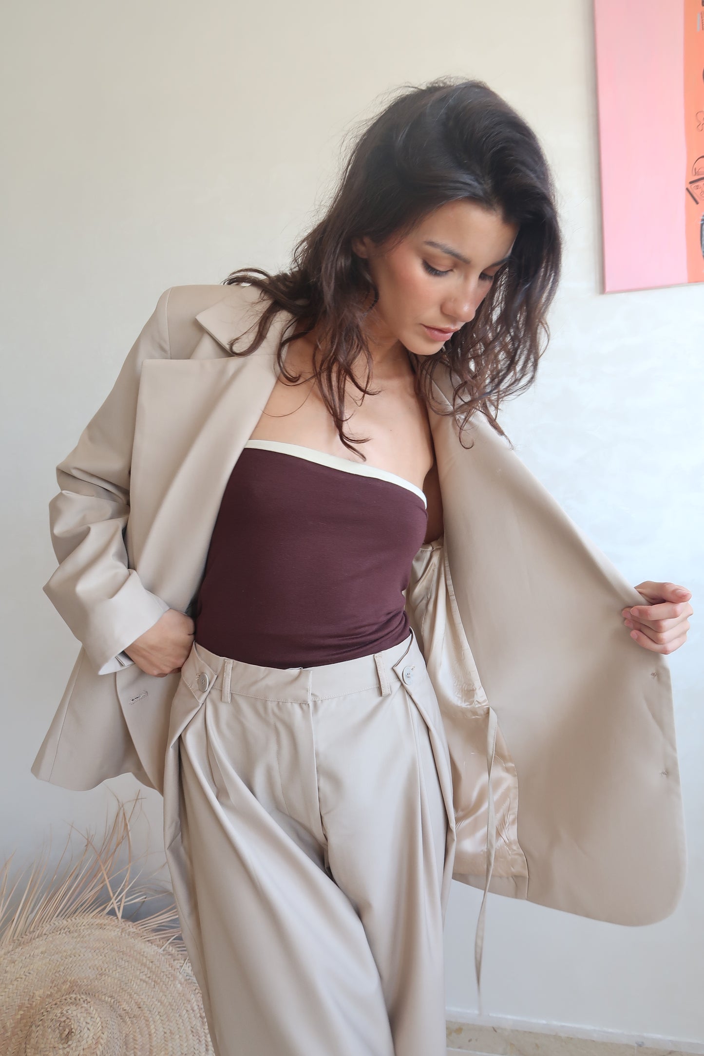 BLAZER BEIGE OVERSIZE EN LAINE MÉLANGÉE
