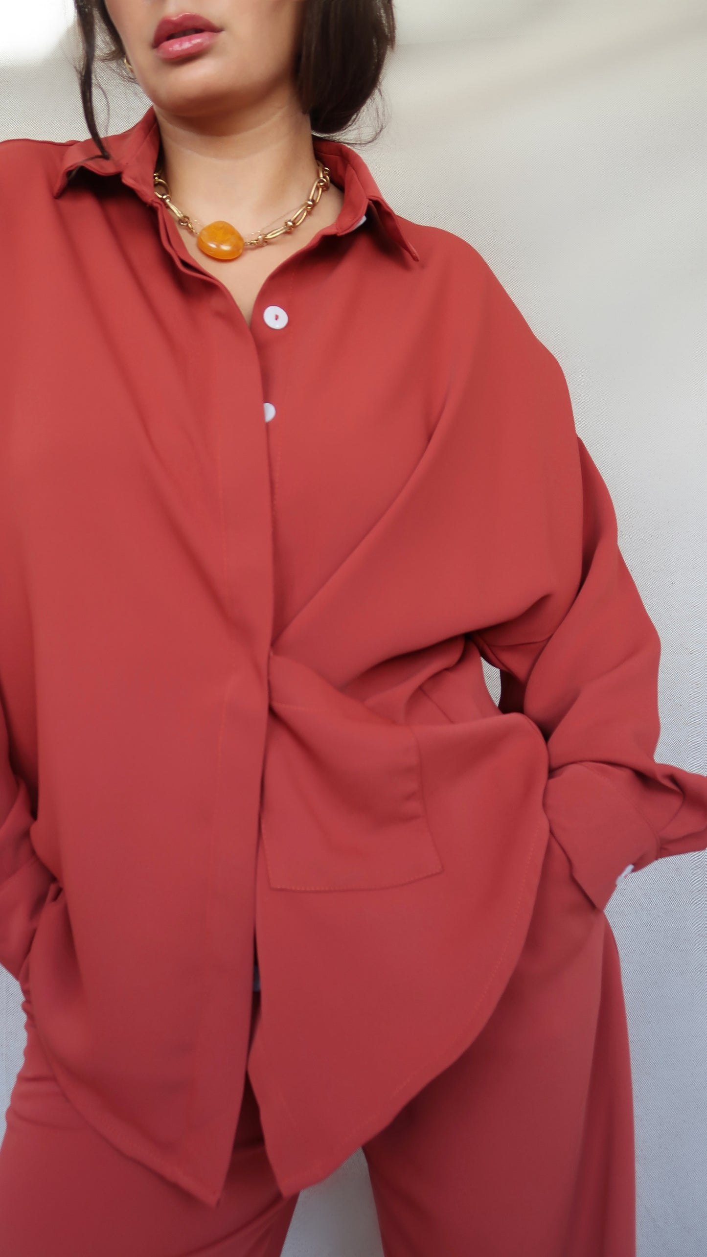 Set Chemise et pantalon en crêpe de soie ocre