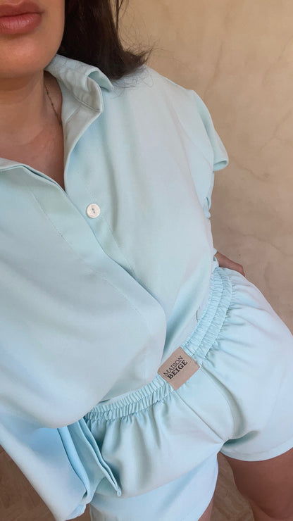 SET CHEMISE & SHORT EN SOIE - "SKY BLUE"