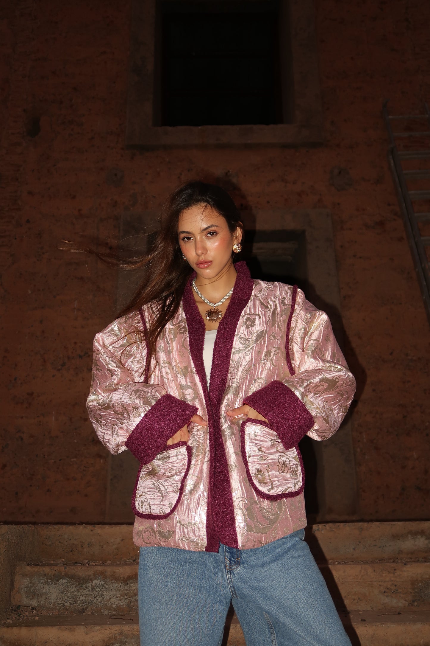 VESTE EN BROCARD - "MIDNIGHT ROSE"