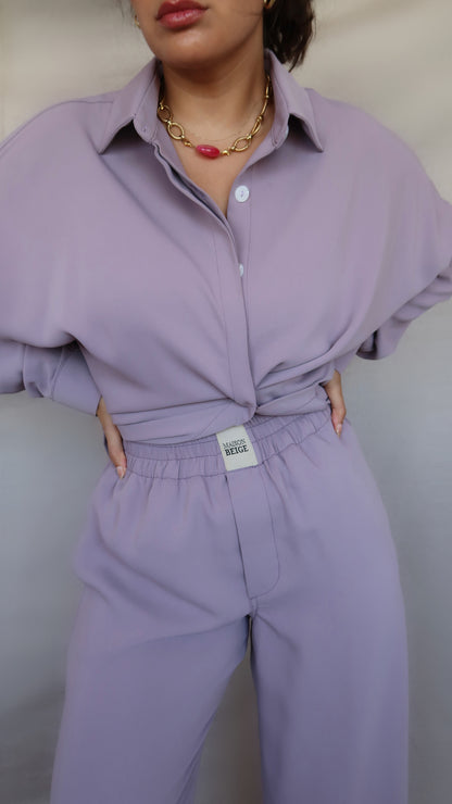 PANTALON EXTENSIBLE EN SOIE- LILAS