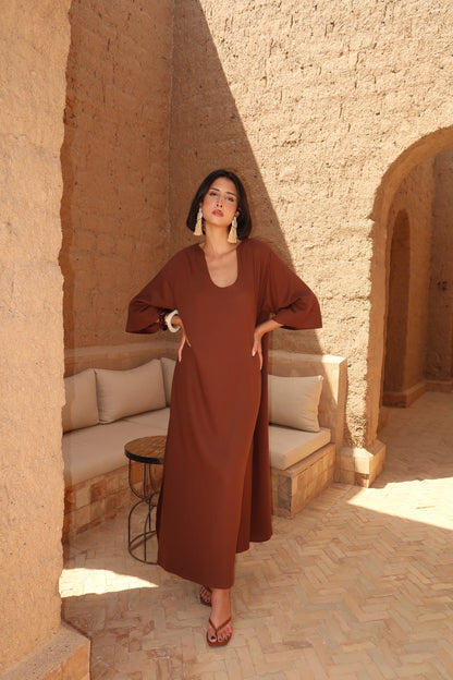 Robe en lin manches 3/4 - Ulysse Marron
