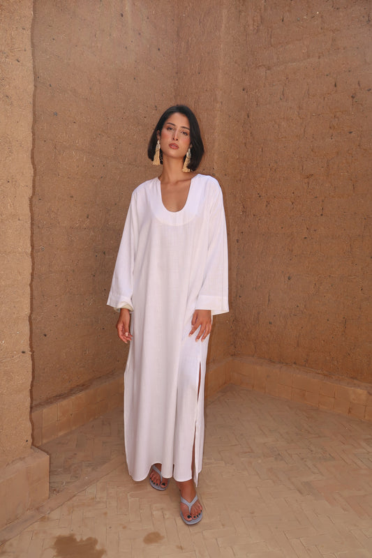 Robe en lin manches longues - Ulysse Blanche