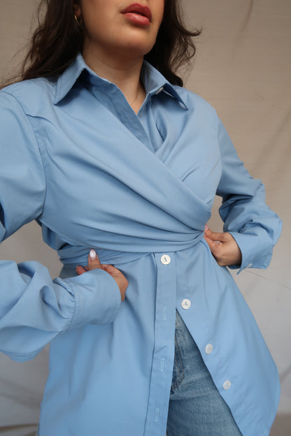 CHEMISE BLEUE "FOLD & TIE" 100% COTON