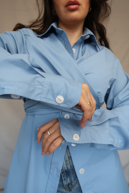 CHEMISE BLEUE "FOLD & TIE" 100% COTON