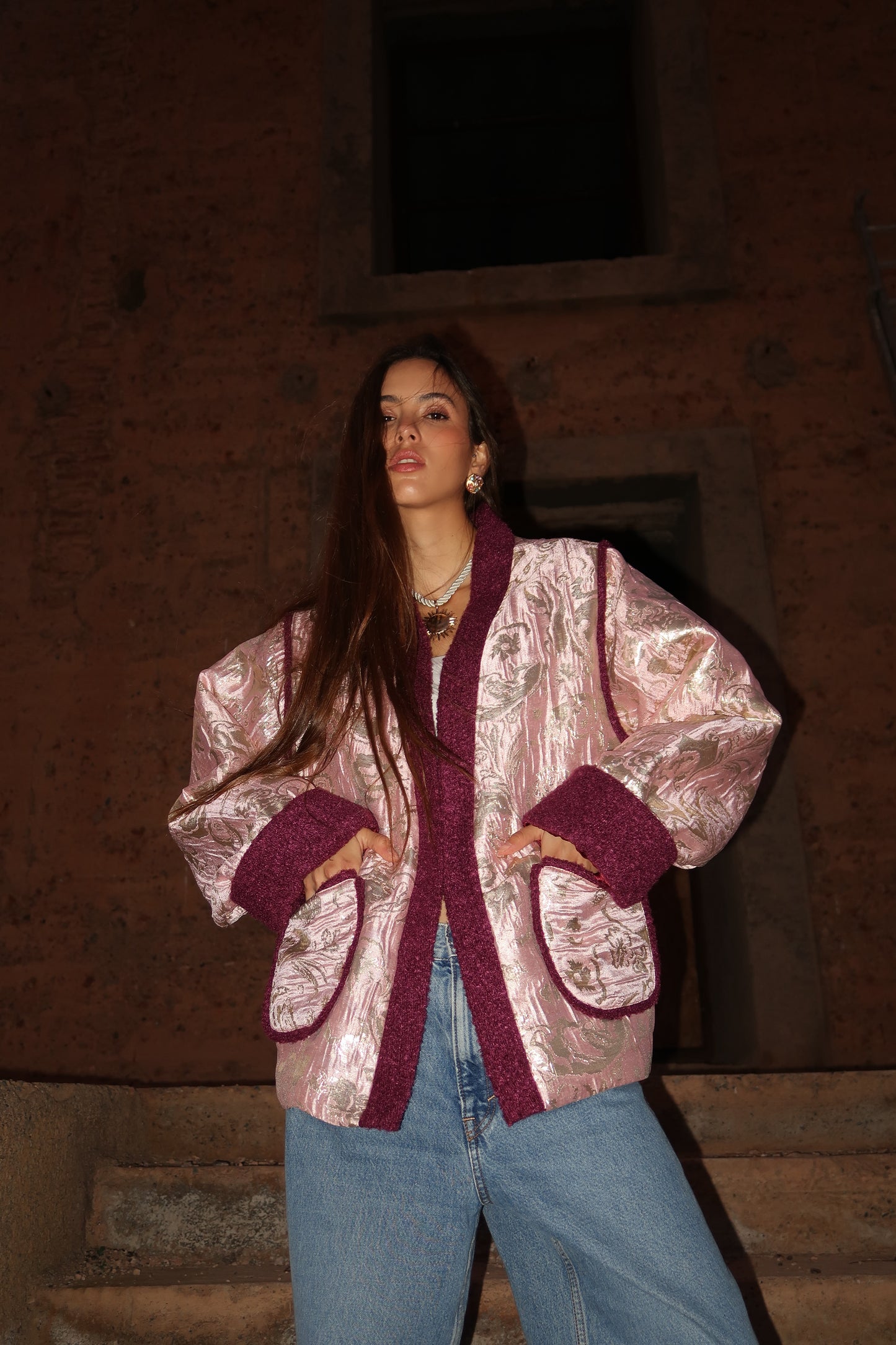 VESTE EN BROCARD - "MIDNIGHT ROSE"