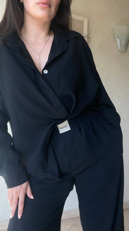 Set Chemise et pantalon en crêpe de soie noir