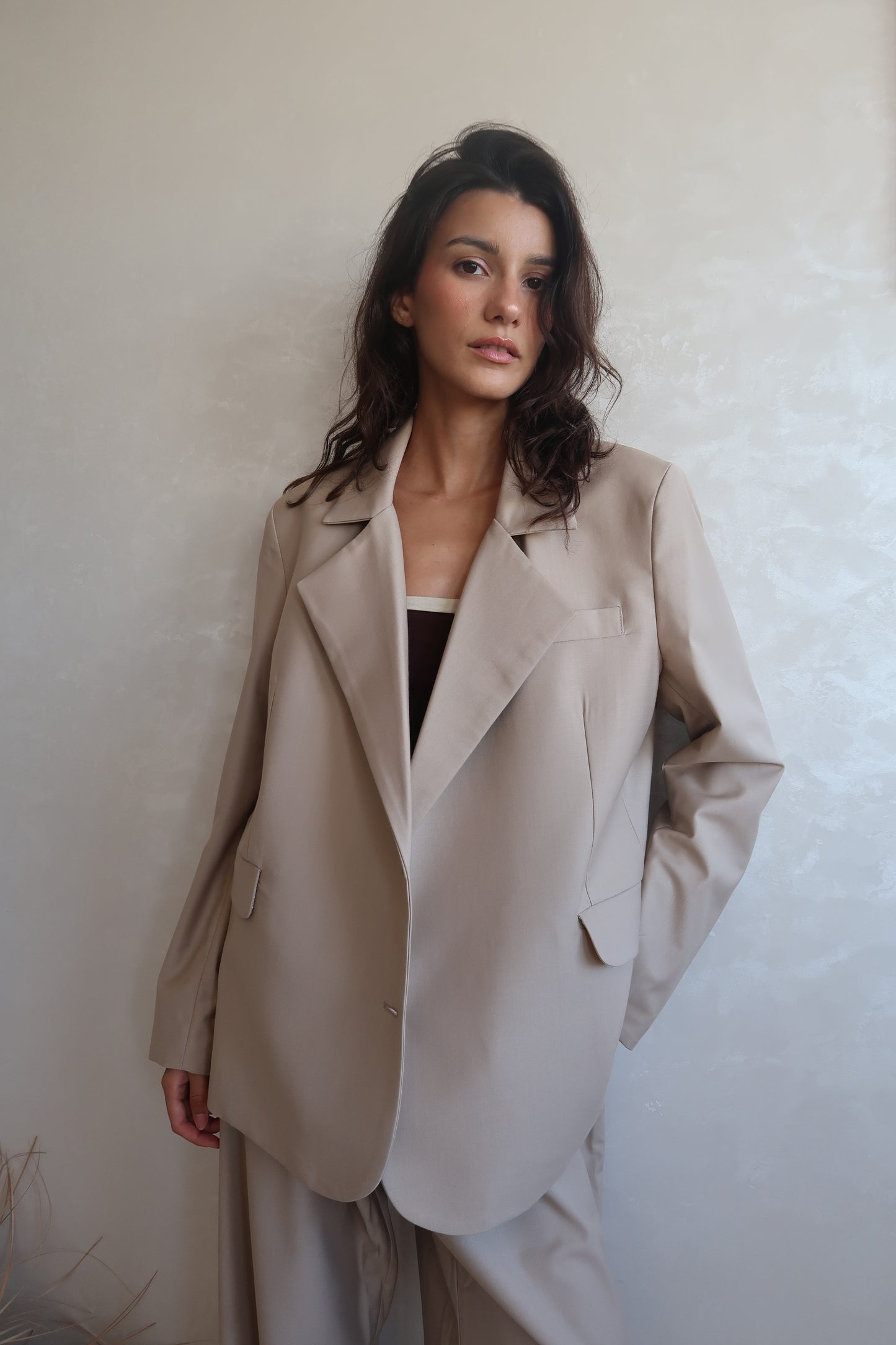 BLAZER BEIGE OVERSIZE EN LAINE MÉLANGÉE