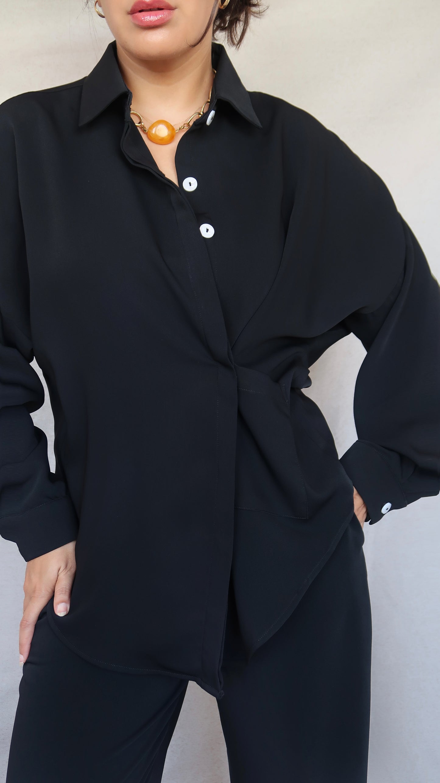 Set Chemise et pantalon en crêpe de soie noir