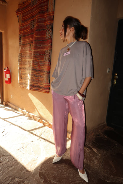 PANTALON 100% SOIE ROSE