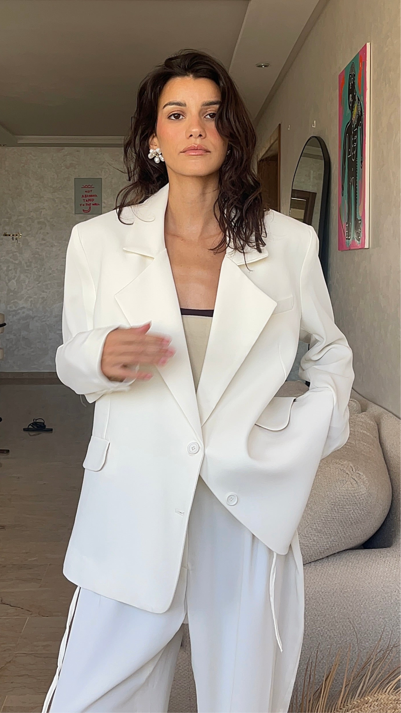 BLAZER BLANC OVERSIZE EN CRÊPE DE SOIE